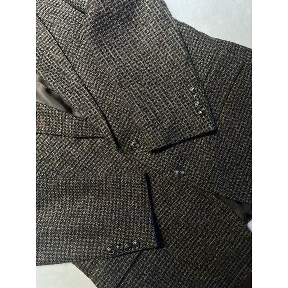 Vintage Burberry Mens 42R Brown Burgundy Tweed Houndstooth Blazer Sport Jacket - Picture 9 of 15